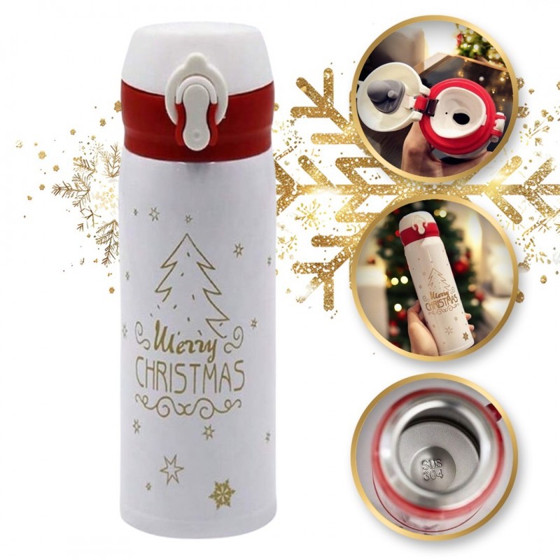 ECARLA Kubek termiczny - termos świąteczny Boże Narodzenie biały 500 ml BD39B