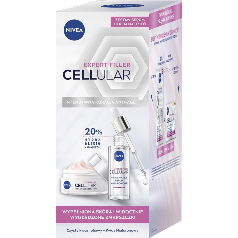 NIVEA CELLULAR Expert Filler Zestaw prezentowy Krem na dzień + Serum hialuronowe