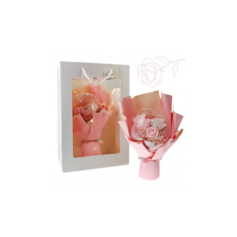 ECARLA Bukiet zapachowych kwiatów mydlanych w torebce na prezent, kula, świecące LED (BUK14R)