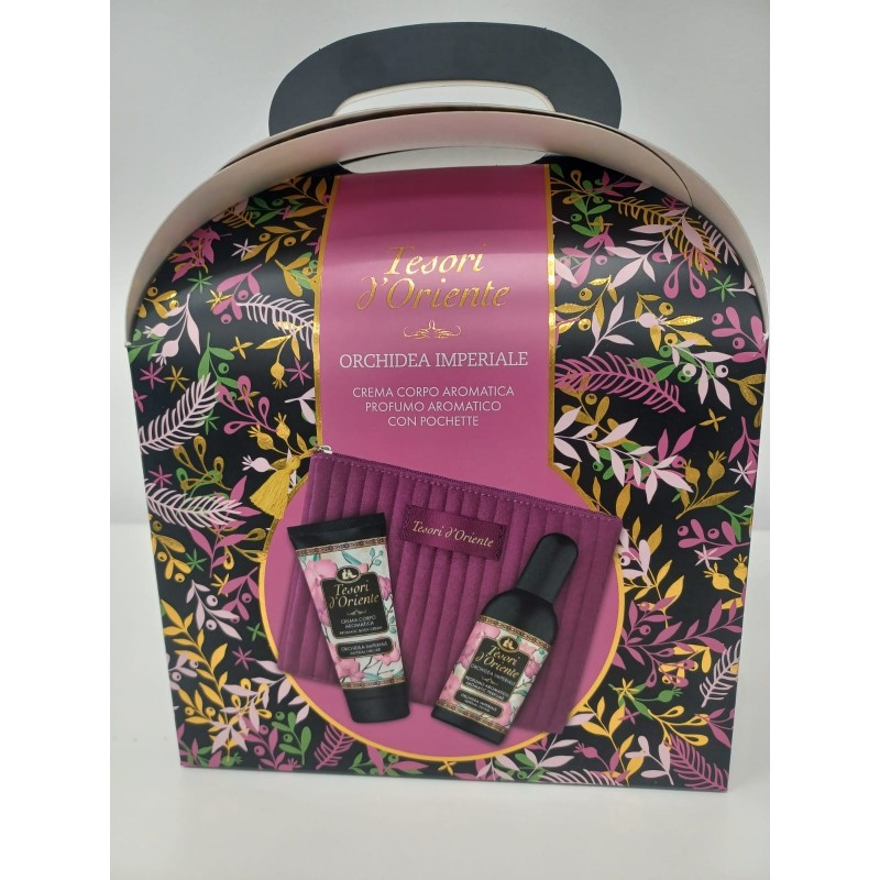 TESORI D`ORIENTE Zestaw prezentowy Imperial Orchid (woda toaletowa 100 ml + krem do ciała 75 ml + kosmetyczka aksamitna)