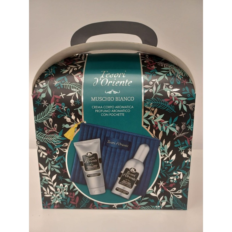 TESORI D`ORIENTE Zestaw prezentowy White Musk (woda toaletowa 100 ml + krem do ciała 75 ml + kosmetyczka aksamitna)