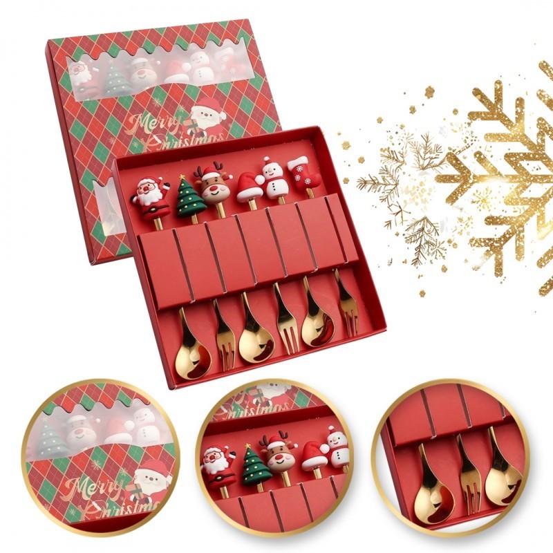 ECARLA Zestaw łyżeczek i widelczyków ze świątecznymi figurkami Złote LYZ5 1 op. - 6 szt.