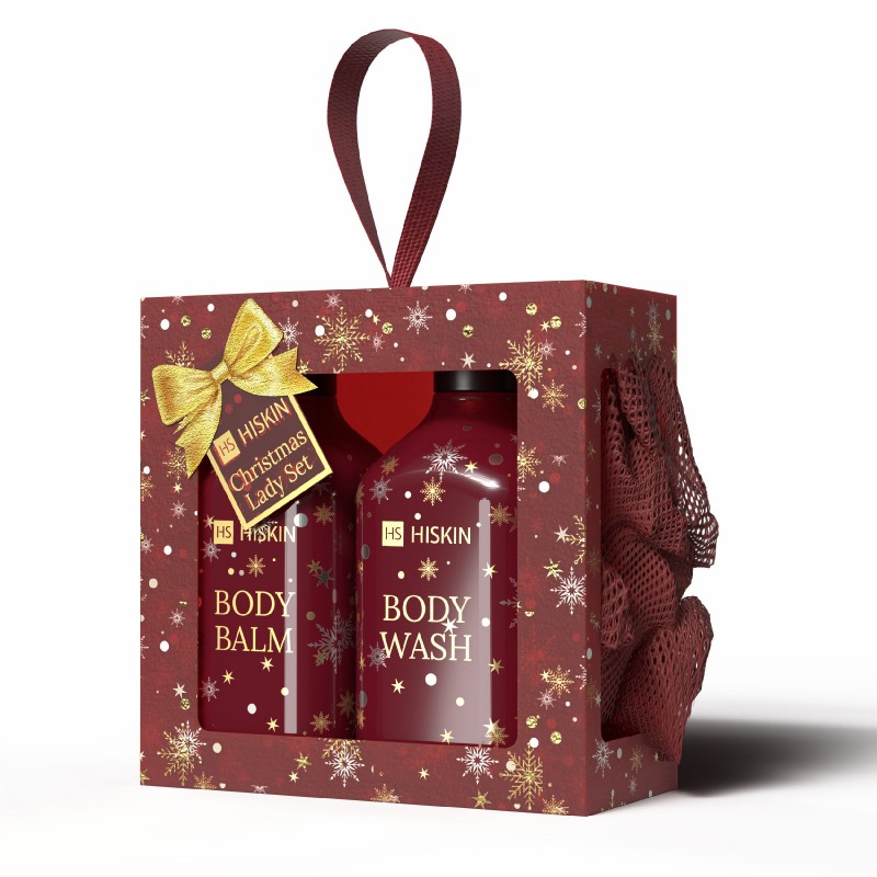 HISKIN Zestaw prezentowy dla kobiet Balsam do ciała + Żel do mycia ciała + Myjka do ciała
