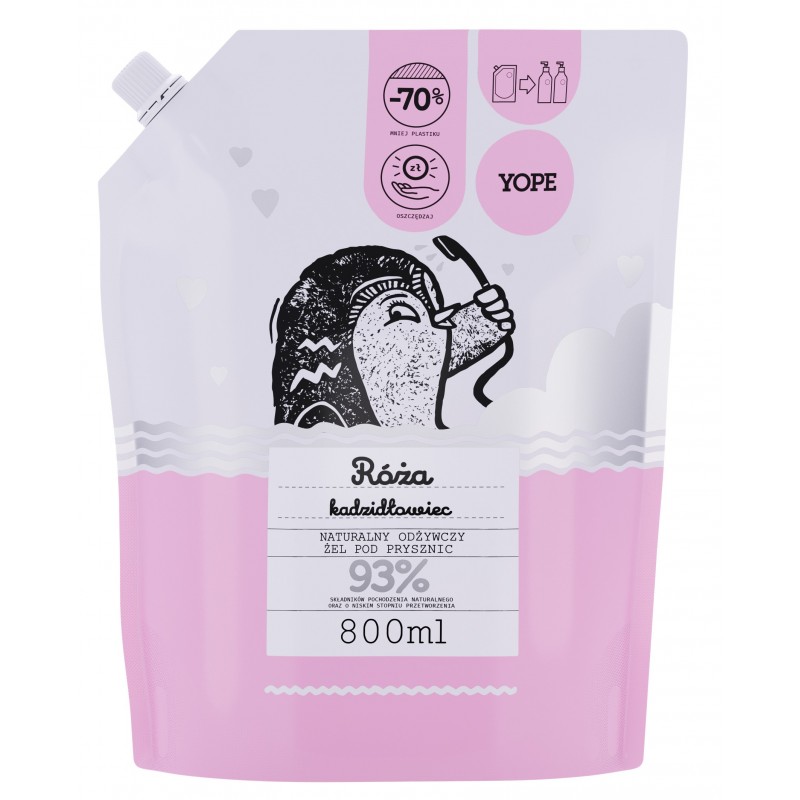 YOPE Żel p/prysznic 800ml zapas Róża+Kadzidłowiec&