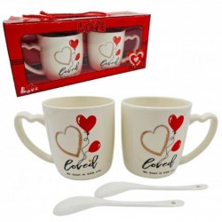 ECARLA Kubki walentynkowe z łyżeczkami - Zestaw 2 szt. w pudełku 300 ml KB24