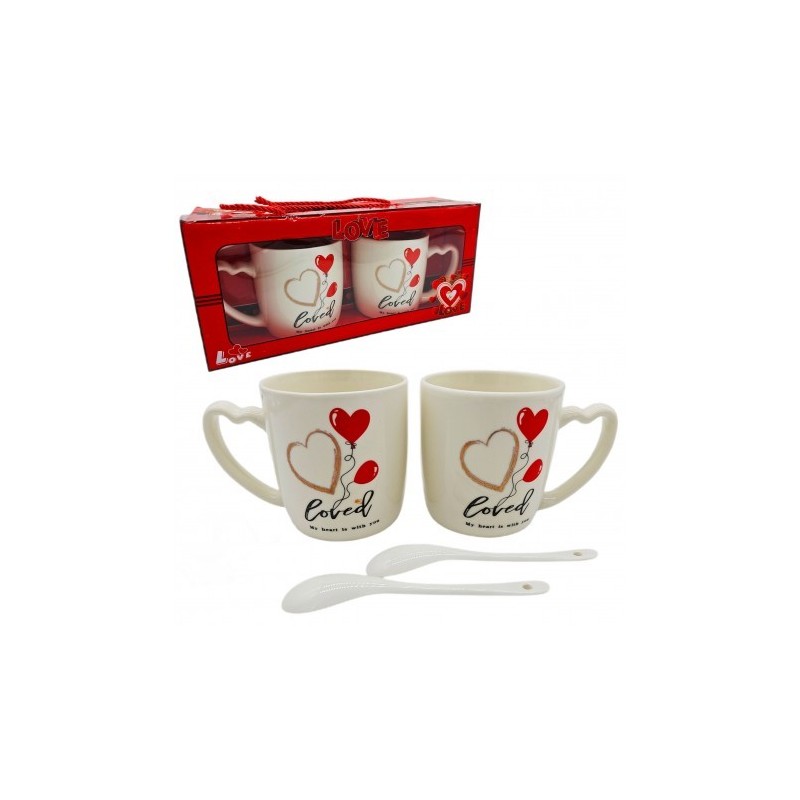 ECARLA Kubki walentynkowe z łyżeczkami - Zestaw 2 szt. w pudełku 300 ml KB24
