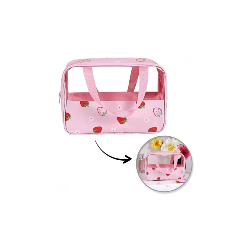 ECARLA Kosmetyczka rozkładana przenośna kuferek - Truskawki rozmiar M 31x10x20cm KS149