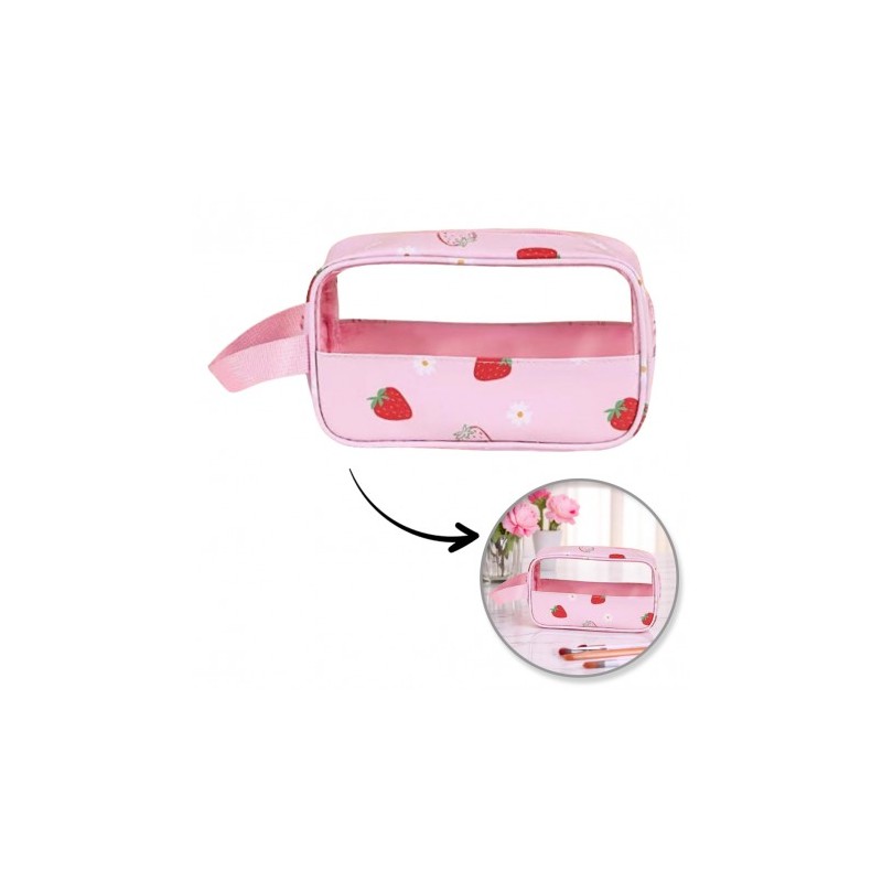 ECARLA Kosmetyczka rozkładana przenośna kuferek - Truskawki rozmiar S 22x7x13cm KS149