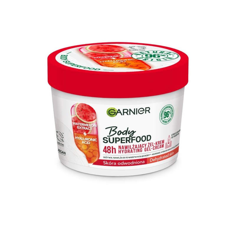 Garnier Body SuperFood Nawilżający Żel-krem do ciała Watermelon Extract+Hyaluronic Acid - skóra odwodniona 380ml