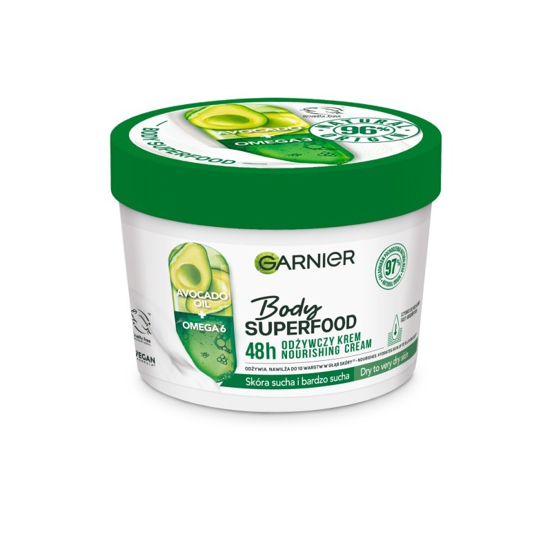 Garnier Body SuperFood Odżywczy Krem do ciała Avocado Oil+Omega 6 - skóra sucha i bardzo sucha 380ml