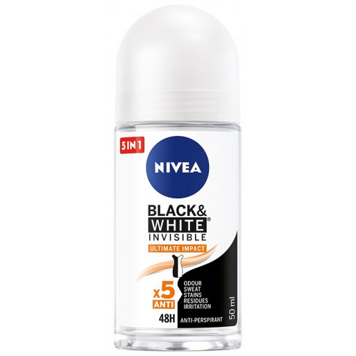 Nivea Dezodorant BLACK& WHITE INVISIBLE Ultimate Impact 5in1 roll-on  50ml