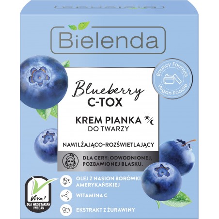 Bielenda Blueberry C-TOX Krem-pianka do twarzy nawilżająco-rozświetlający na dzień i noc 40g