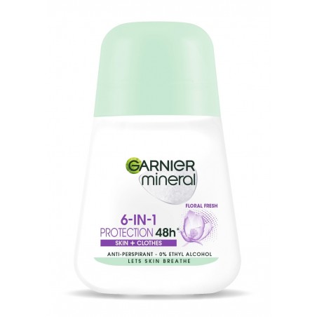 Garnier Mineral Dezodorant roll-on 6in1 Protection 48h Floral Fresh - Skin+Clothes   50ml