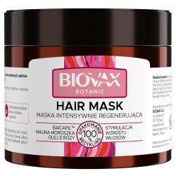 L`BIOTICA Biovax Botanic Maska do włosów intensywnie regenerująca - Malina Moroszka,Baicapil,Olej z Róży 250ml