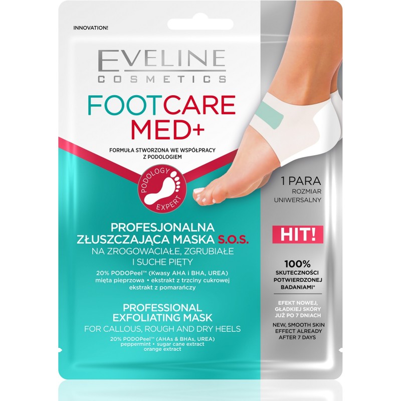 Eveline Foot Care Med+ Profesjonalna Złuszczająca Maska płachtowa S.O.S na pięty 1 para