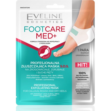 Eveline Foot Care Med+ Profesjonalna Złuszczająca Maska płachtowa S.O.S na pięty 1 para